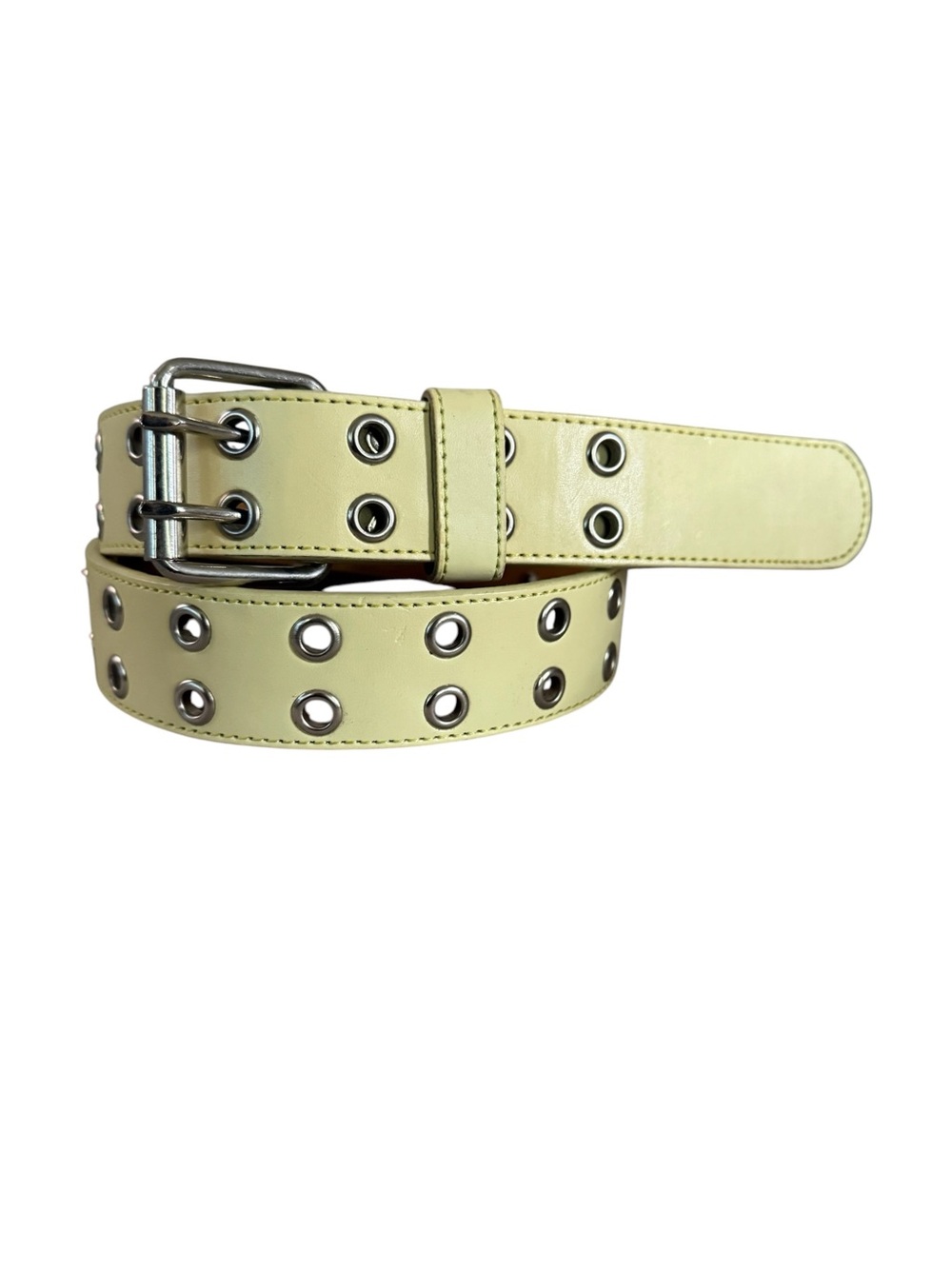 Vintage Butter Yellow & Silver Double Grommet Belt Punk Rock Y2K Skater Festival